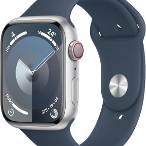 Celebrate with Us Anniversary Limited-Time & Limited-Quantity Deal RM 99.00：Apple Watch Series 9 [GPS + Cellular 45mm] Smartwatch with Silver Aluminum Case with Storm Blue Sport Band S/M. Fitness Tracker, Blood Oxygen & ECG Apps, Always-On Retina Display, Water Resistant